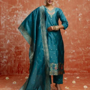 Padmavati Women Rama Silk Blend Kurta Pant Dupatta Set Ethnic Wear