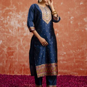 Saanvi Women Teal Silk Blend Kurta Pant Dupatta Set