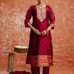Suchitra Women Maroon Yoke Design Suit with Dupatta